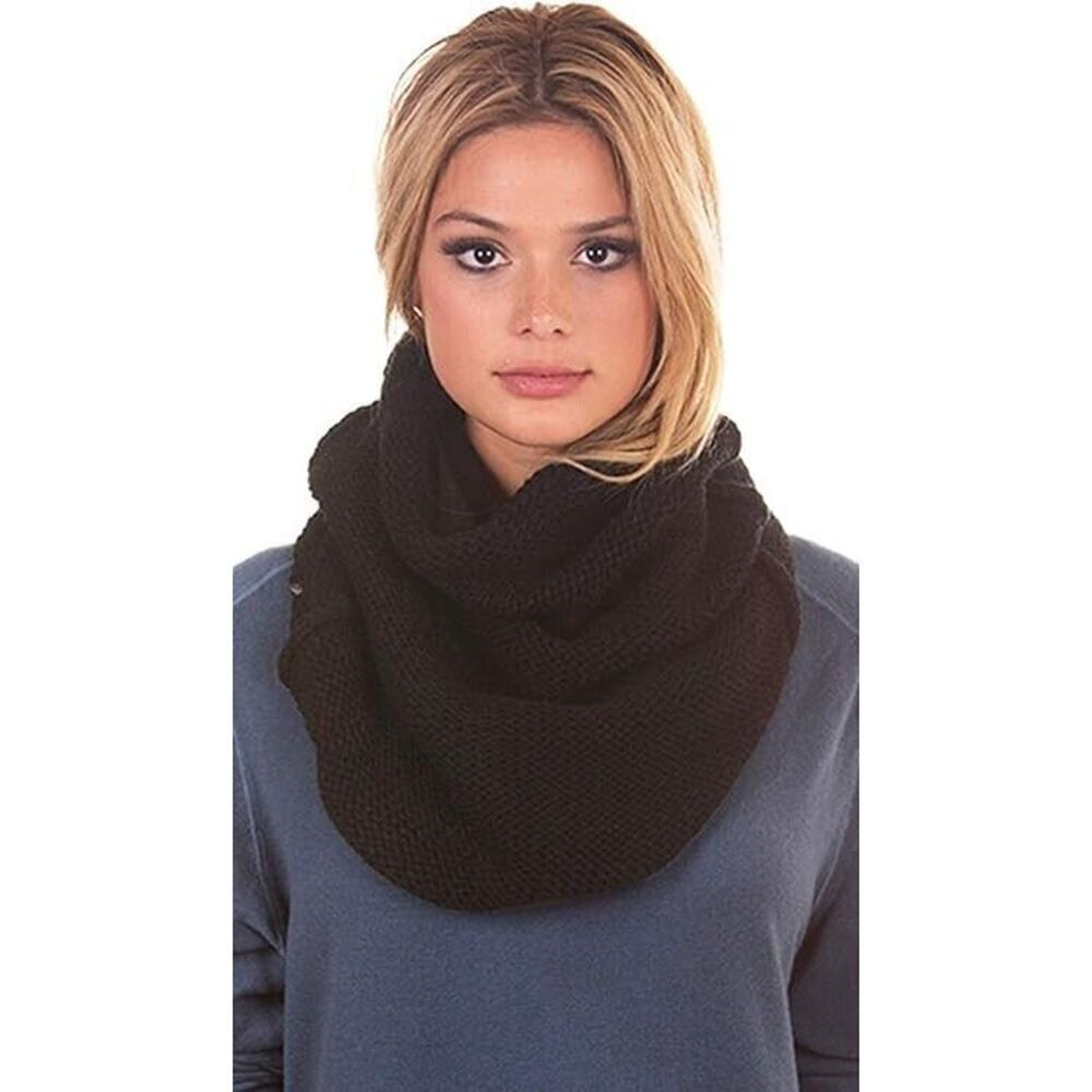 Plush Womens Fleece Lined Chunky Knit Super‎ Soft Neck Warmer Scarf Black - New